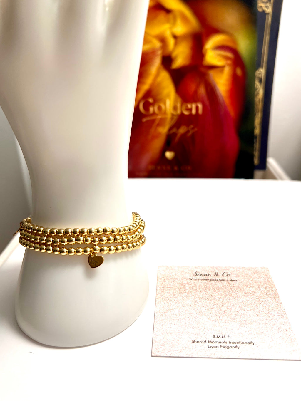Stainless Steel 14 K Gold Plated stretch Bead Bracelet (Stack of Three)