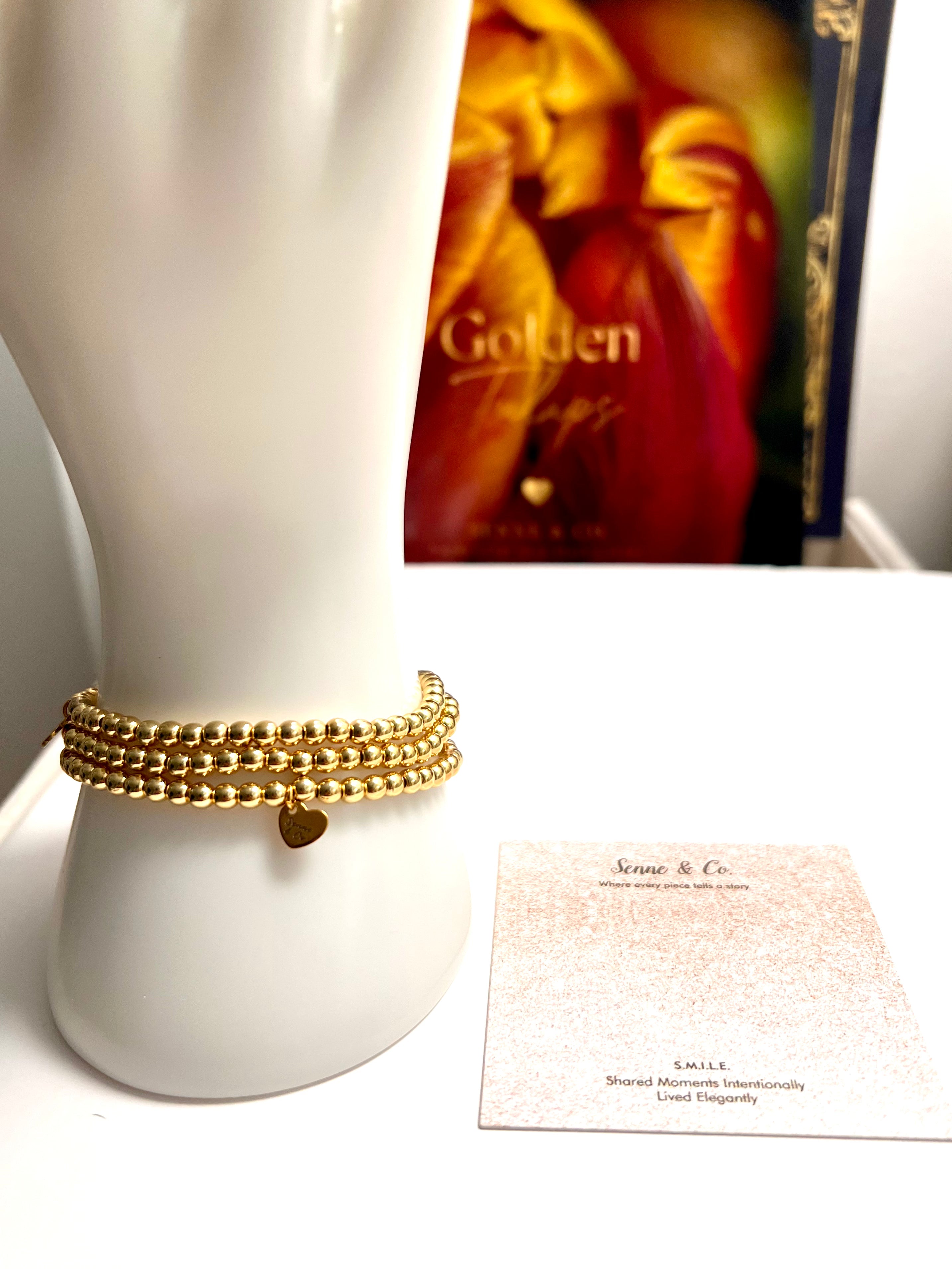 Stainless Steel 14 K Gold Plated stretch Bead Bracelet (Stack of Three)