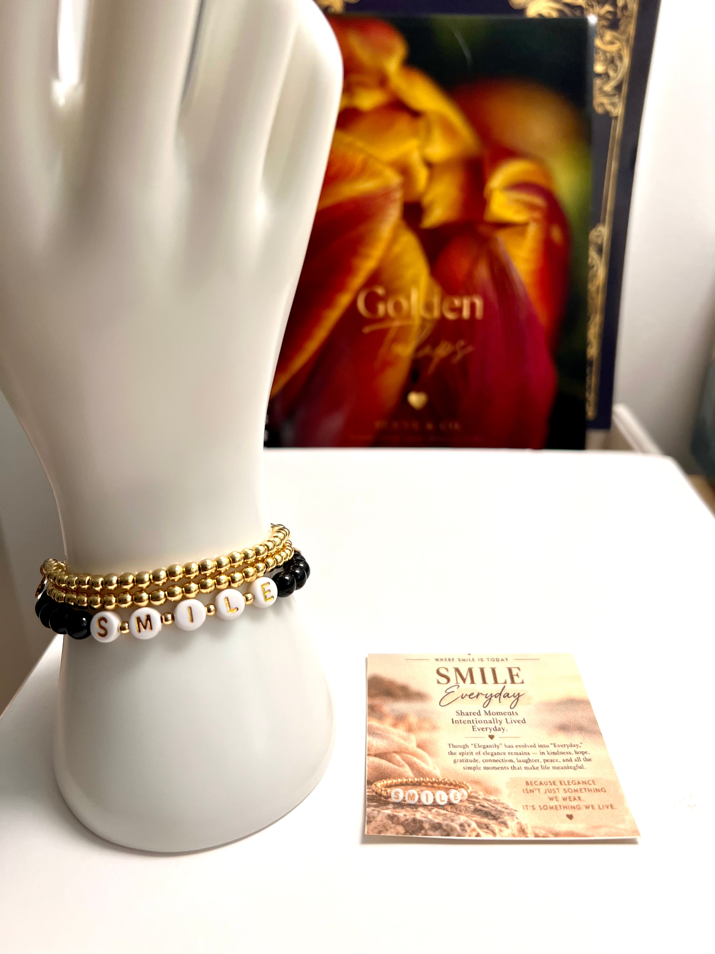 Stainless Steel 14 K Gold Plated stretch Bead Bracelet (Stack of Three)
