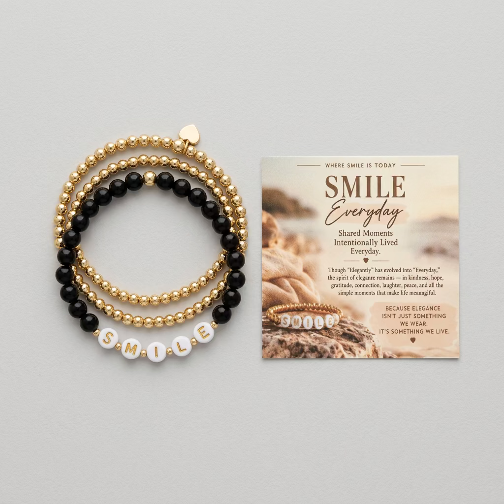 Stainless Steel 14 K Gold Plated stretch Bead Bracelet (Stack of Three)