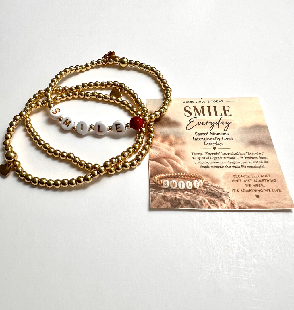 Stainless Steel 14 K Gold Plated stretch Bead Bracelet (Stack of Three)