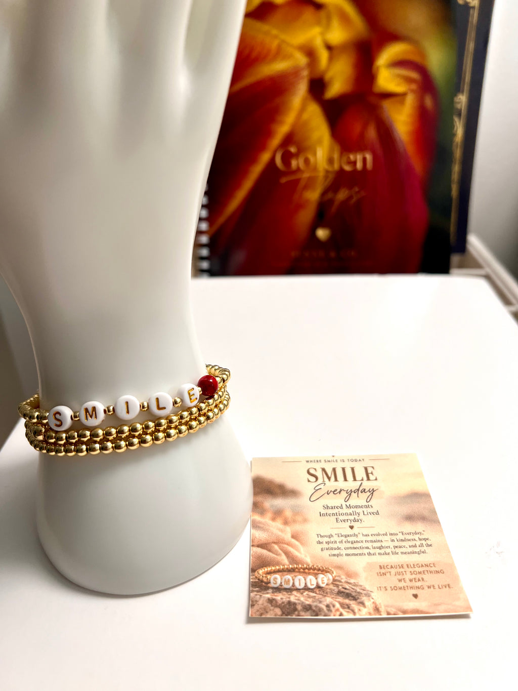 Stainless Steel 14 K Gold Plated stretch Bead Bracelet (Stack of Three)